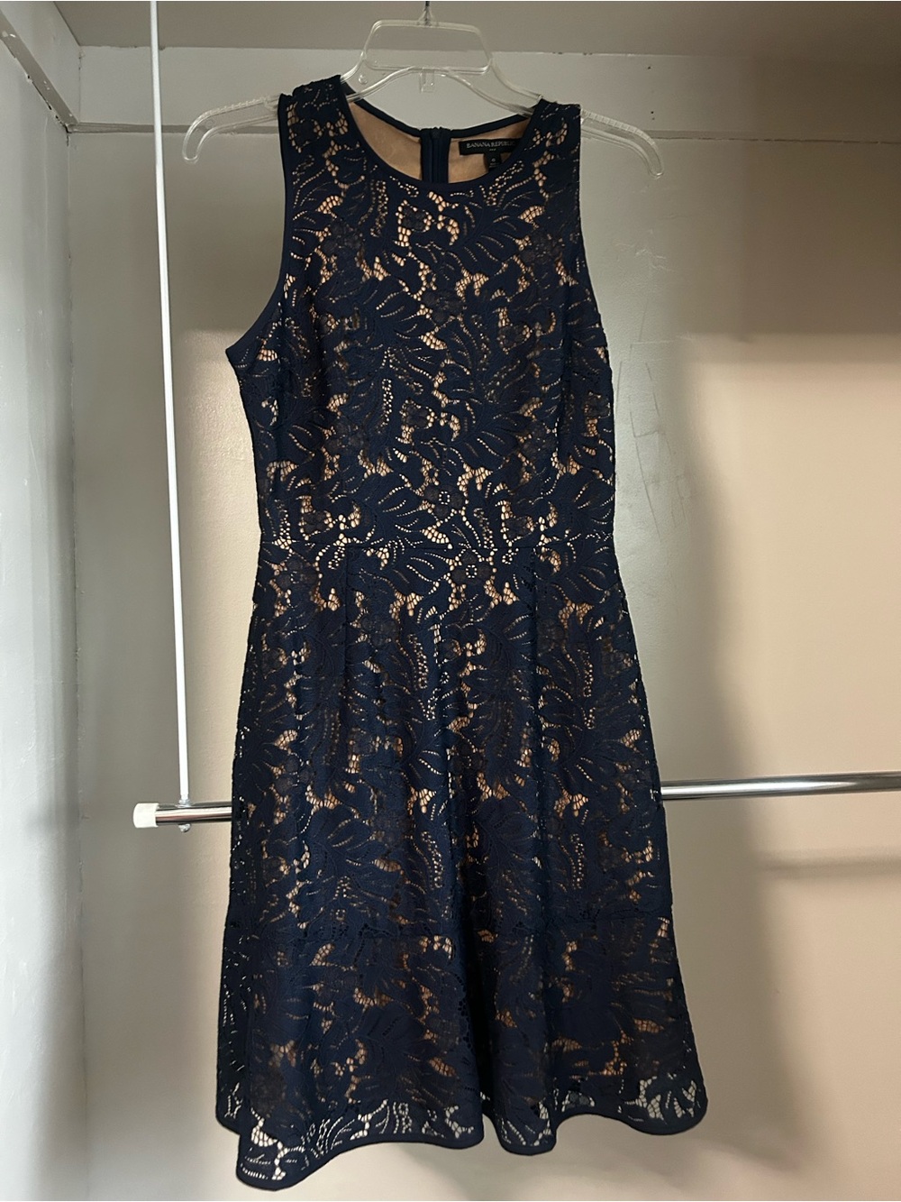 Banana Republic Navy Lace Fit & Flare Dress Size 0 Cocktail Wedding Guest